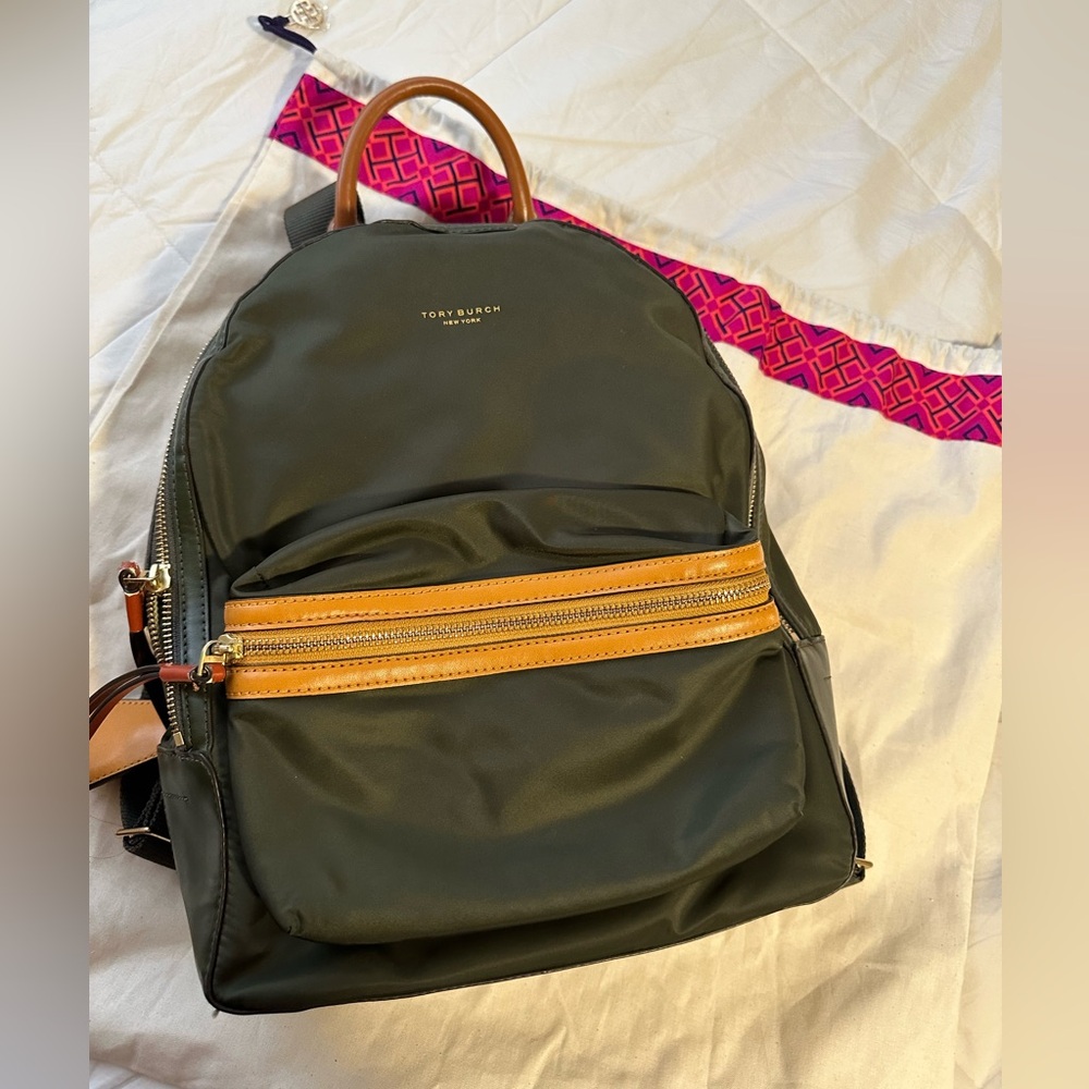Tory Burch Black and Tan Nylon Backpack